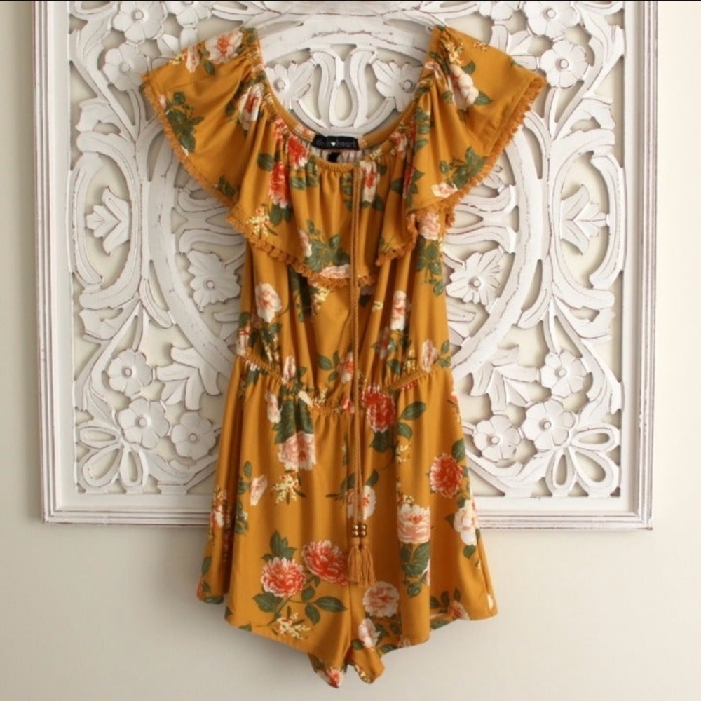 Knit Romper Flowers Ruffle Derek Heart Size M Summer Party Casual